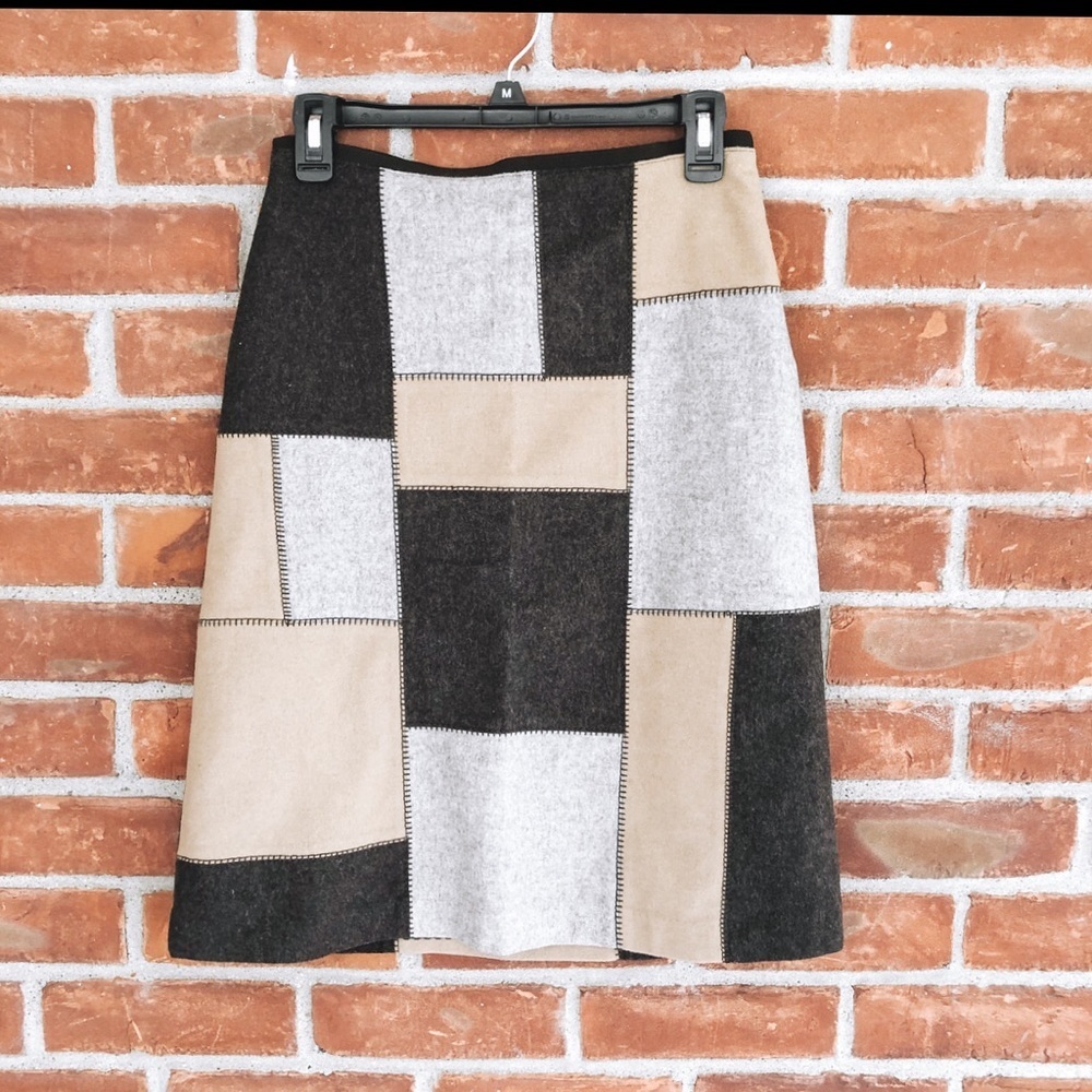 The limited 90’s vintage tan wool patchwork skirt